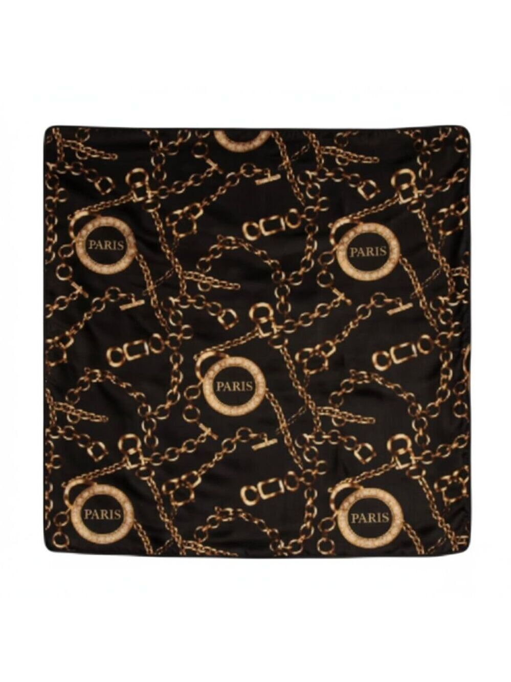 Black Gold Paris Chain Satin Square Scarf 20x20 Hair Neck Head Wrap